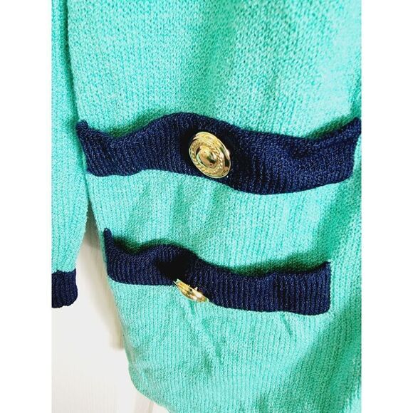 St. John Marie Gray M Women's Santana Knit Cardigan Green Black *Has Defects* - Picture 6 of 10